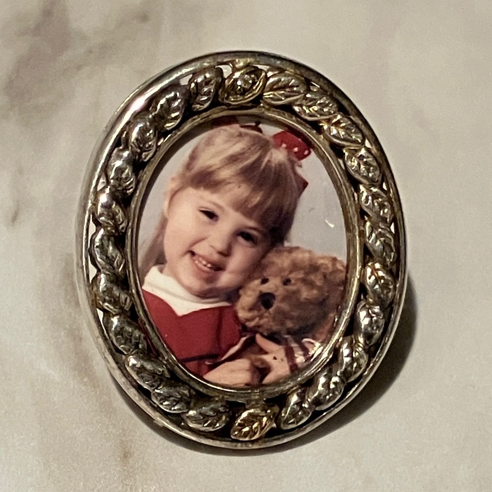10K Gold +Sterling Photo Frame / Brooch / OR Pendant